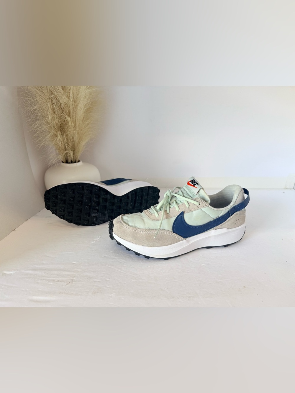 117. Nike Waffle Runner Low-Top Sneakers in Mint and Navy 8women